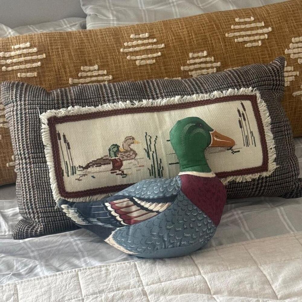 Vintage 1980s mallard duck plush pillow/ fabric decoy doorstop